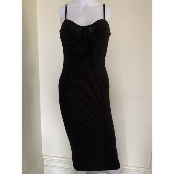 Helmut Lang Womens Dress Black Sleeveless Rib Knit Underwire Bodycon Medium Midi - Picture 10 of 10